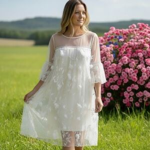 NWOT POL Sheer White Floral Dress